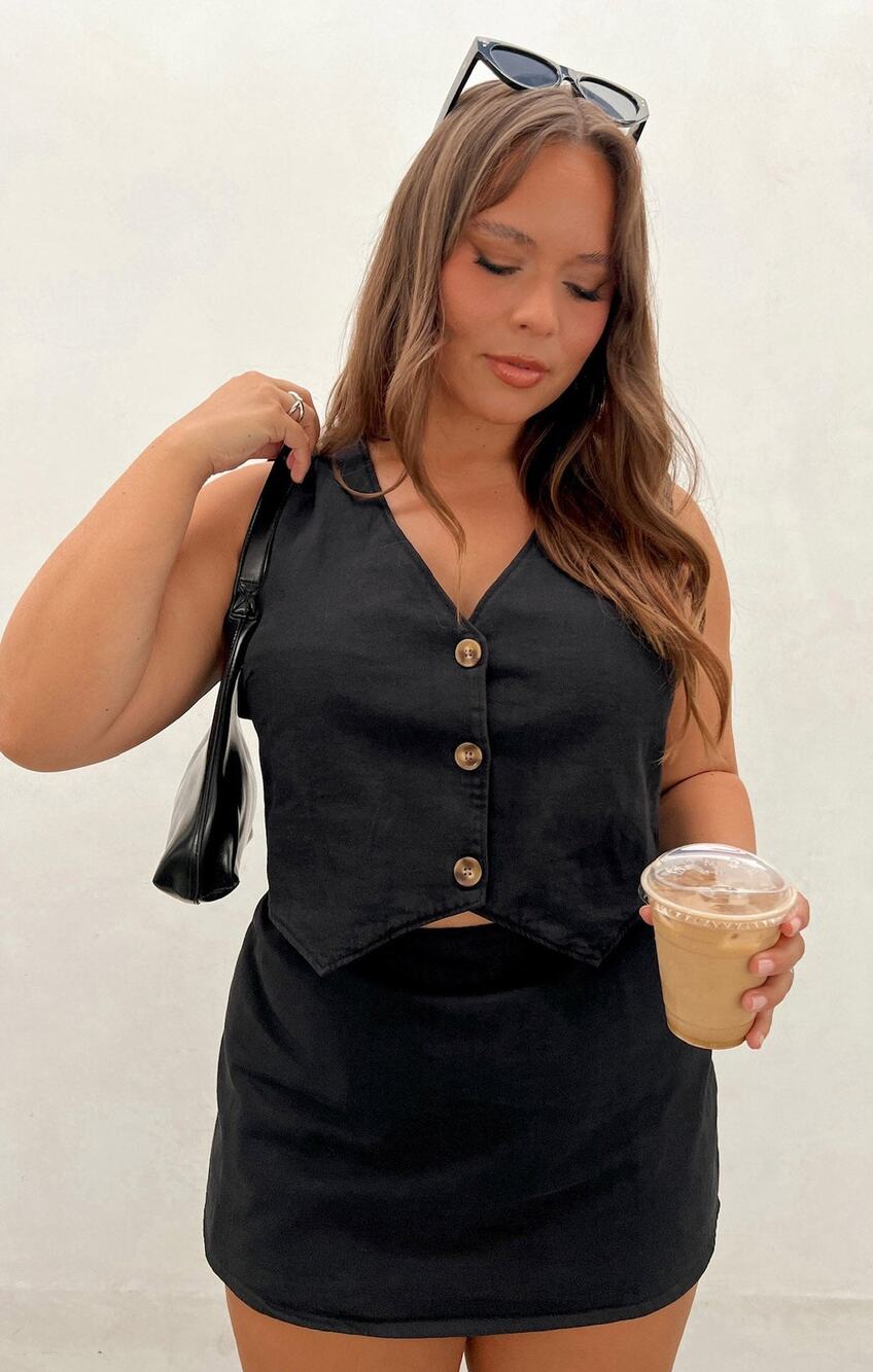 Show Me Your Mumu Vicky Vest Top in Black Denim XL